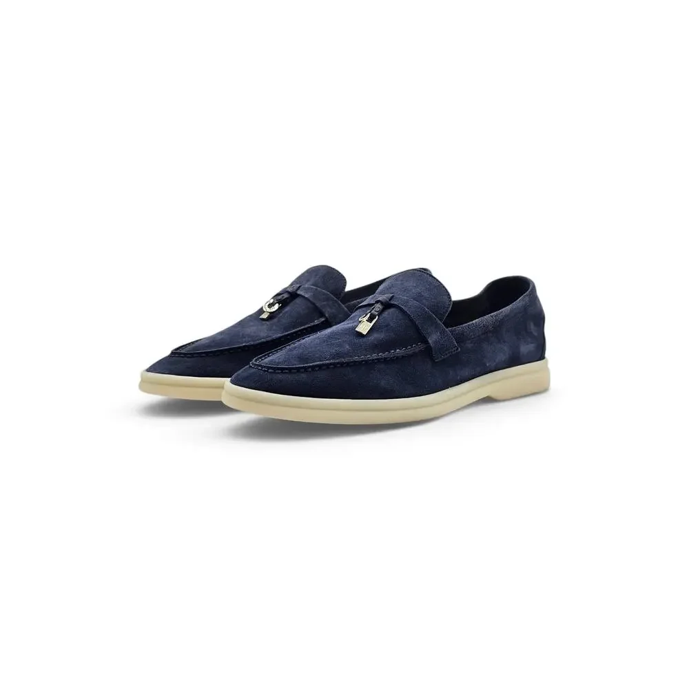 Loro Piana Summer Charms Walk Blue Suede Loafers EU37.5 US7.5 - NWB $1575